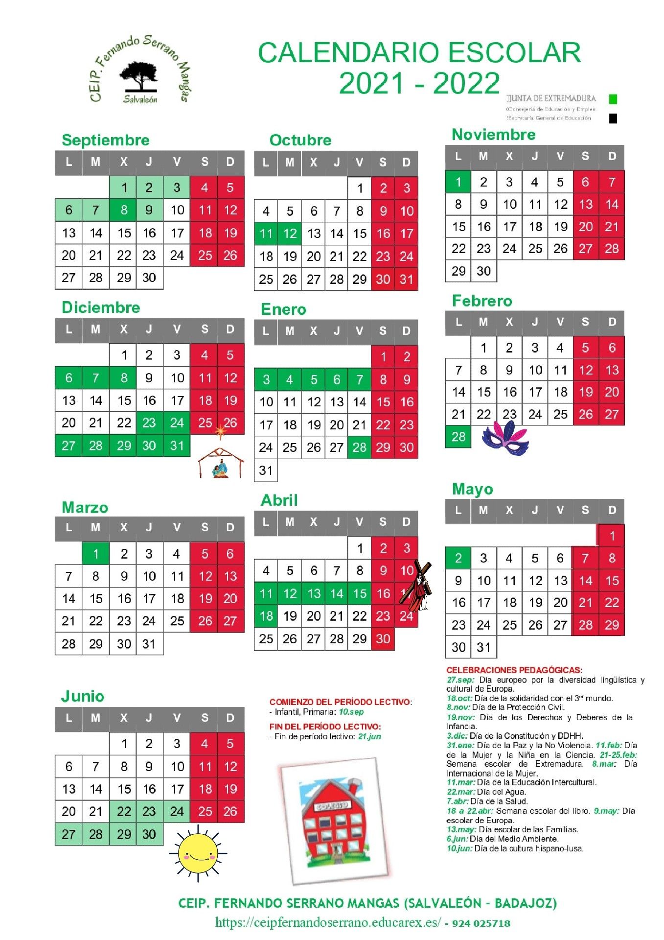 Calendario escolar Salvaleón 2021 22