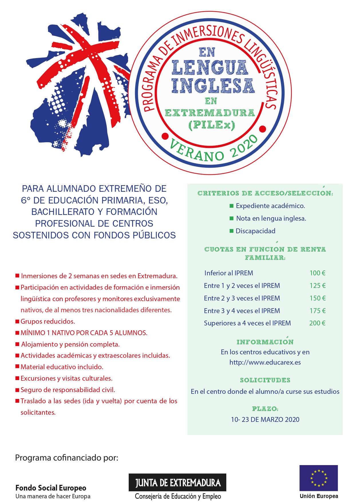Cartel difusión Programa inmersiones linguisticas alumnado extremeño PILEx 2020 page 0001